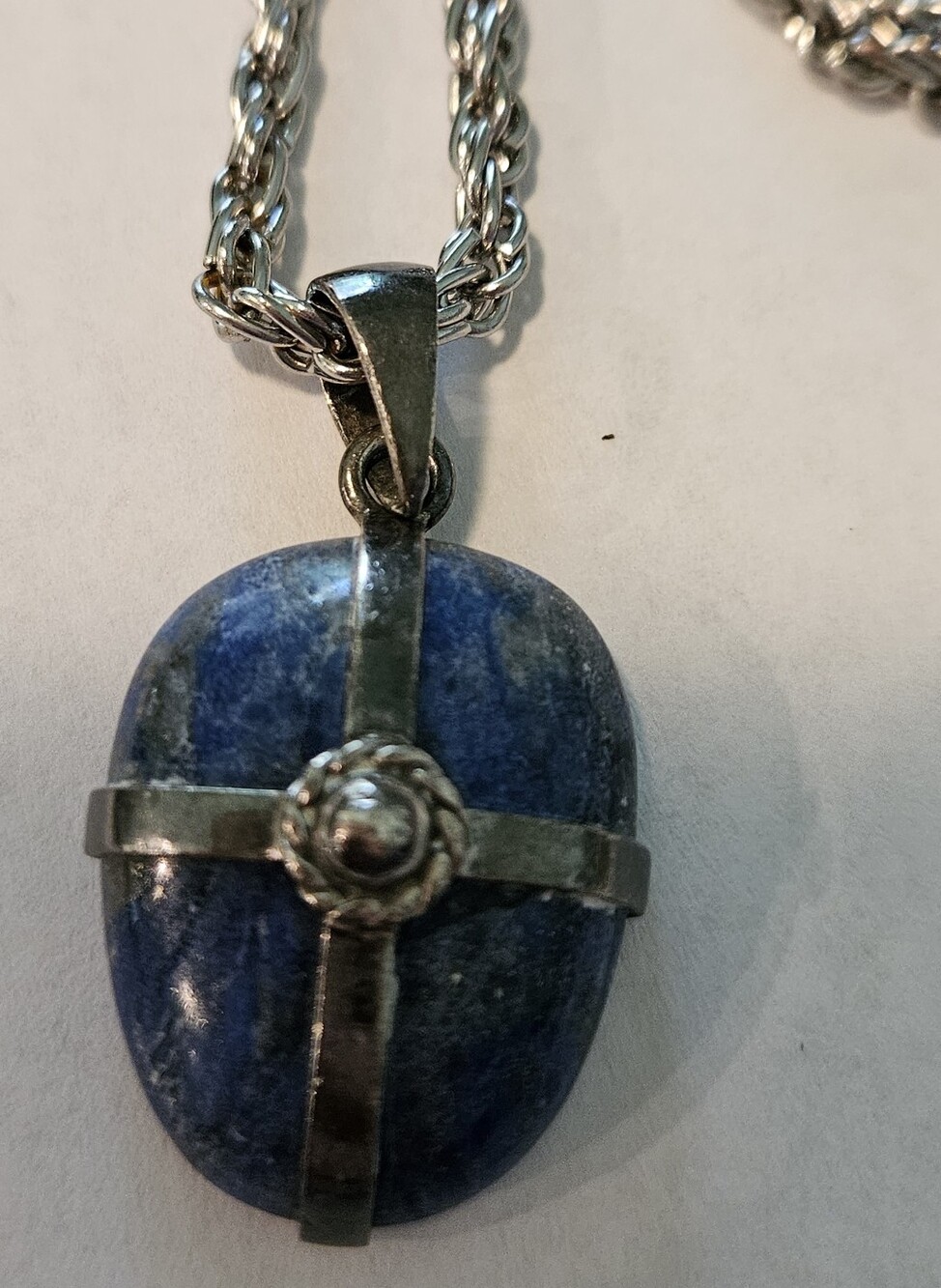 950 Silver Blue Lapis Lazuli Pendant Necklace with Silver Chain Vintage